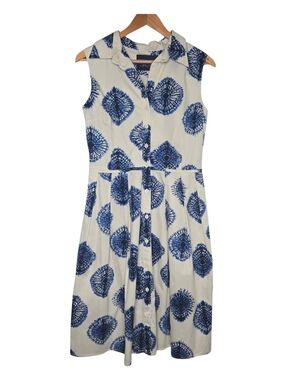 Samantha Sung Womens Indigo Shibori Tie Dye Pleated Sleeveless Audrey Dress 8